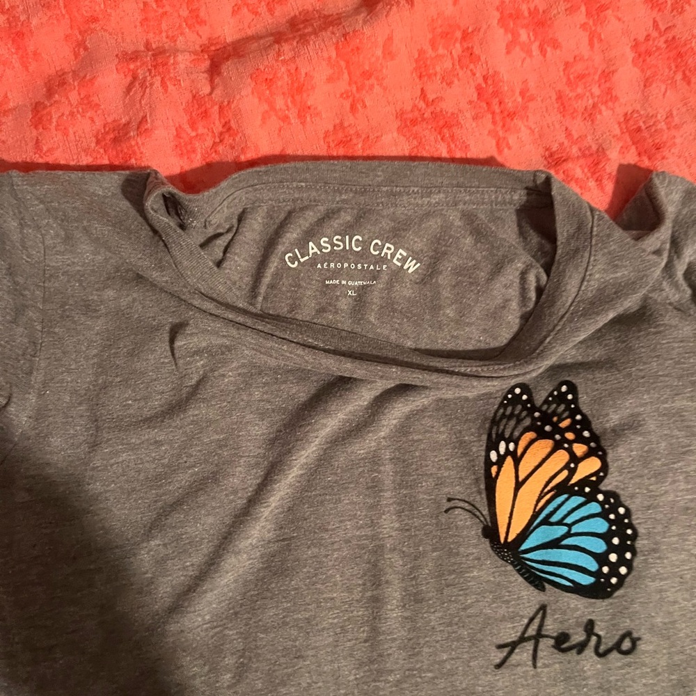 Aeropostale Classic Crew Gray Tee with Butterfly
